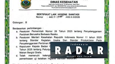 Double Proteksi! Dapur SPPG Pekalangan Bondowoso Kini Kantongi Sertifikat Halal dan Laik Higiene
