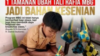 Kreatif! Siswa SDN 1 Kemirian Tamanan Sulap Tali Rafia Bekas MBG Jadi Bahan Kesenian